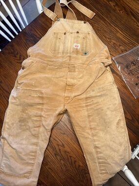 Round House Tan Canvas Work Bib Overalls Mens 48x30 Carpenter Utility